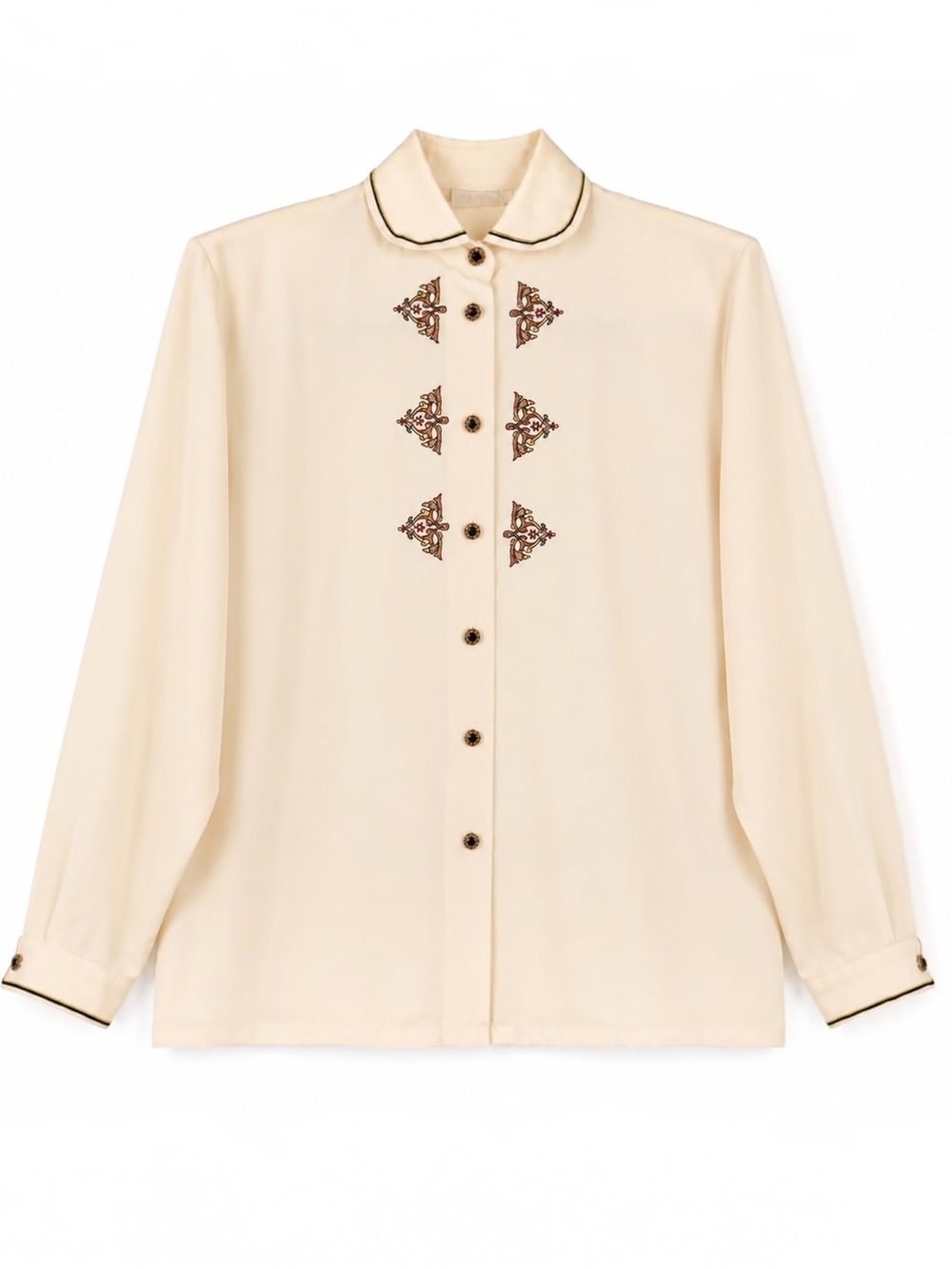 Vintage Koret Embroidered Statement Blouse Peter Pan Collar 8